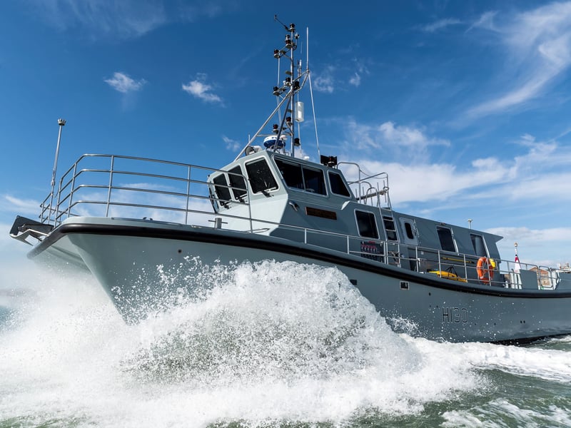 A total of 35 Vahana SEA-class boats have been built to support the Royal Navy, with a displacement of between 37 and 38 tonnes.