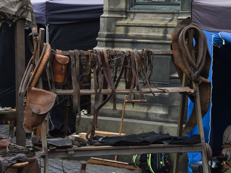 Belts, bags, saddles and more on the Frankenstein set