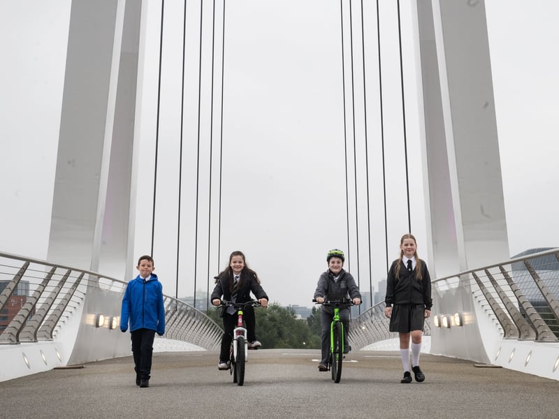 Local school pupils from Notre Dame and Riverside Primary Schools, Jak Smit, Erin Orr, Murdo MacLeod and  Emily MacLennan were some of the first people to cross the new bridge.