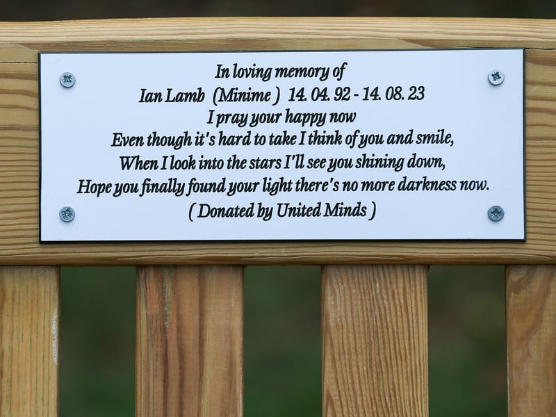 The plaque on the bench displays a message for Ian and was donated by United Minds, a men's mental health organisation.
Picture: Chris Moorhouse (140824-26)