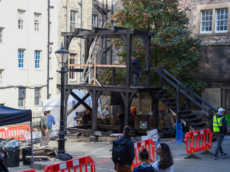 The Netflix film crew have transformed Makar's Close with the gallows