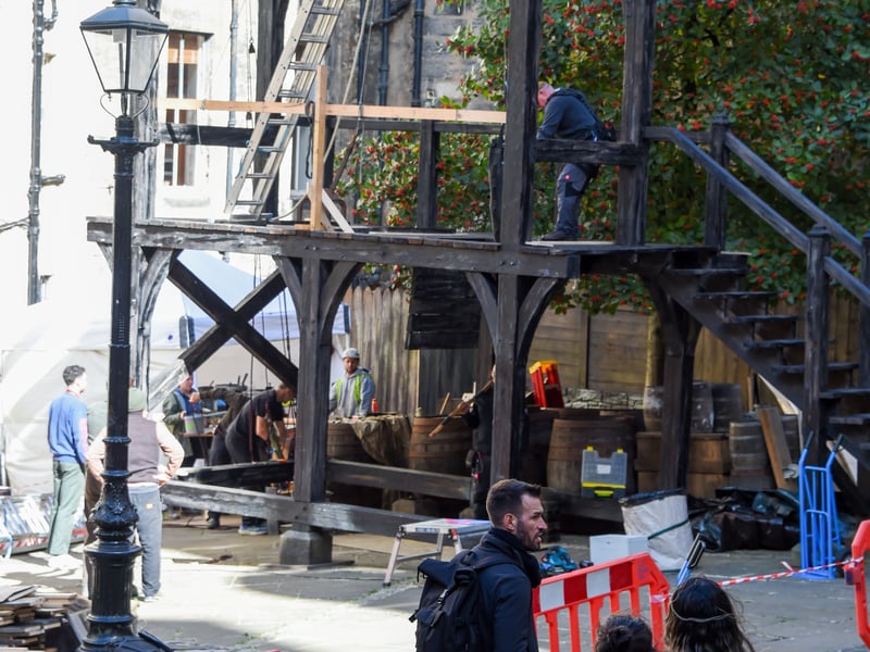 A gallows has been erected at Makar's Close for the filming of Frankenstein. 