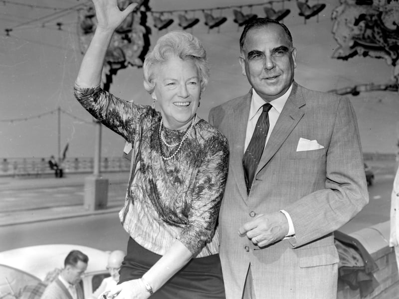 Gracie Field with her husband Boris Alperovici outside the Imperial Hotel, Blackpool . She was in town to switch on the 1964 Illuminations