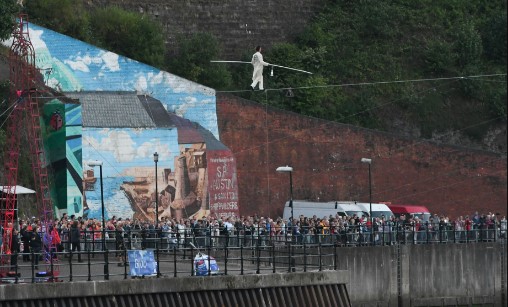 It was Friday, July 13, 2018 when Chris Bullzini and fellow trapeze artist Johanne Humblet traversed the River Wear on a tightrope - 100ft off the ground.