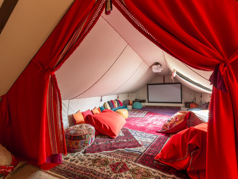 The 744 square foot attic includes a playroom and a Bedouin-style tent cinema room.