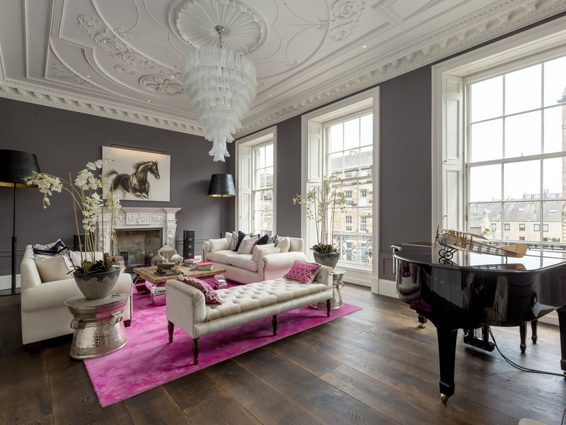 The first floor living area, with views over the surrounding New Town streets.