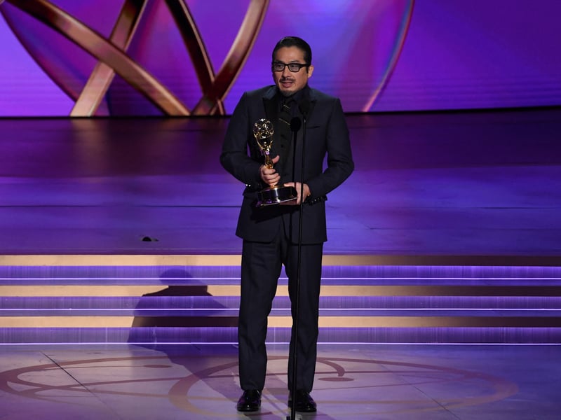 Japanese actor Hiroyuki Sanada accepts the Outstanding Lead Actor in a Drama Series award for "Shogun" onstage during the 76th Emmy Awards.