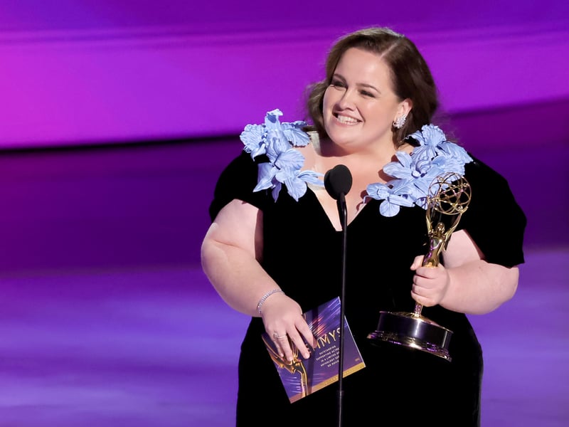 Jessica Gunning accepts the Outstanding Supporting Actress in a Limited or Anthology Series or Movie award for Baby Reindeer onstage during the 76th Primetime Emmy Awards.
