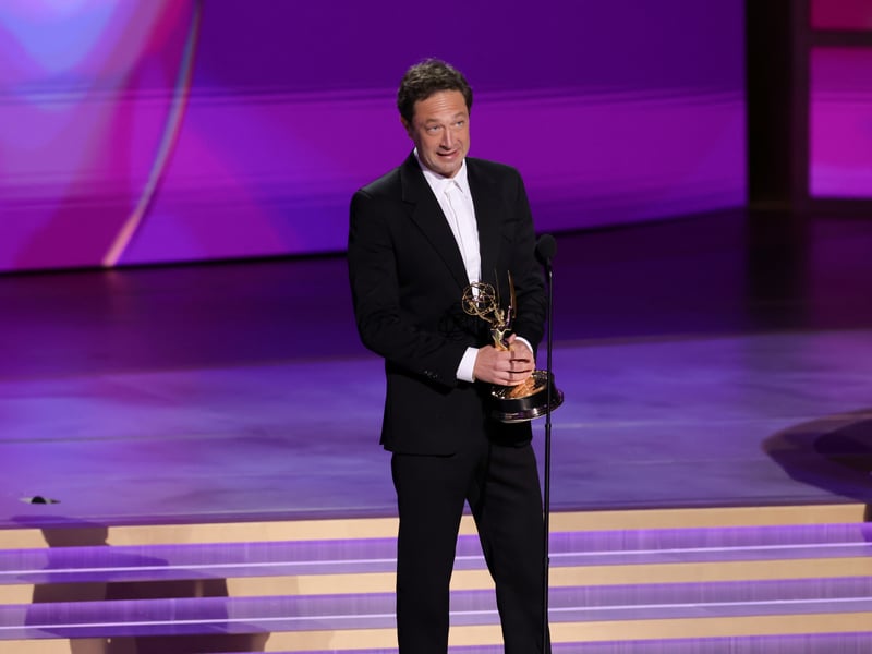 Ebon Moss-Bachrach accepts the Outstanding Supporting Actor in a Comedy Series award for The Bear.