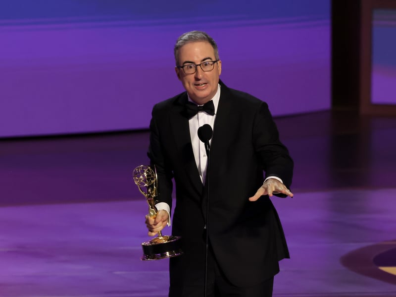 John Oliver accepts the Outstanding Scripted Variety Series award for Last Week Tonight with John Oliver.