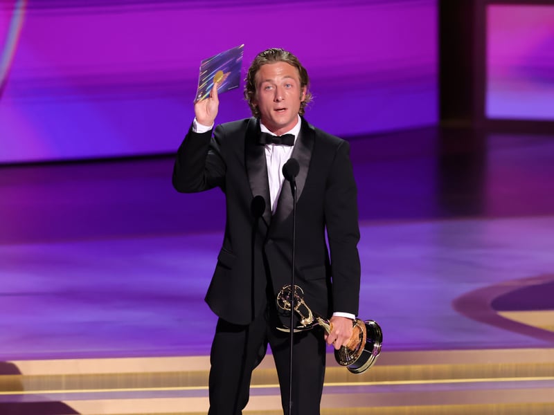 Jeremy Allen White accepts the Outstanding Lead Actor in a Comedy Series award for The Bear onstage during the 76th Primetime Emmy Awards.