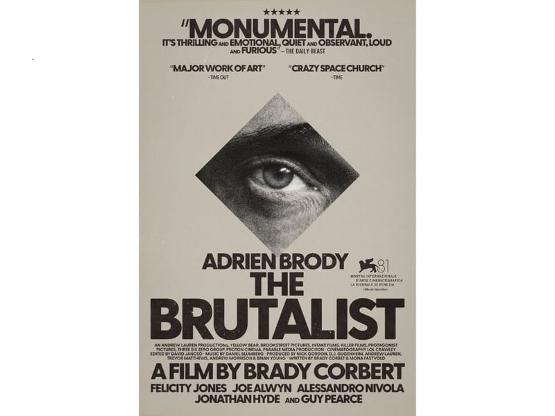 Epic historical drama 'The Brutalist' is the 4/7 favourite for the Oscar. Starring Academy Award-winner Adrien Brody as Holocaust survivor László Tóth, it's directed by Brady Corbet and has already won Golden Globes for Best Film (drama), Best Director and Best Lead Actor (for Brody).