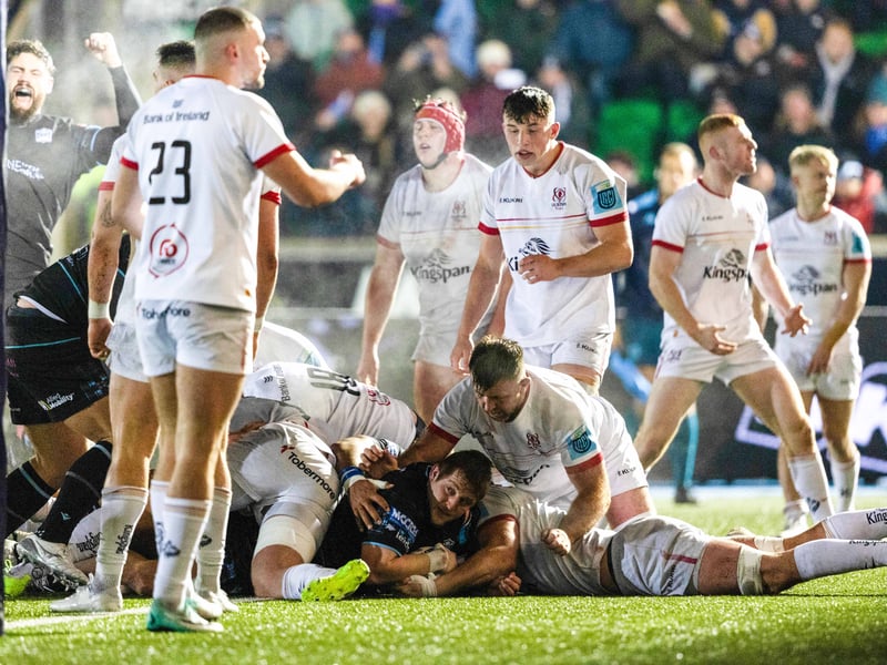 The Northern Irish side are tipped to have another solid campaign by following up last season's sixth-placed finish with another, finishing one point better off on 55 points from 11 wins. Jonny Matthews is pictured scoring a try against Ulster at Scotstoun last season.