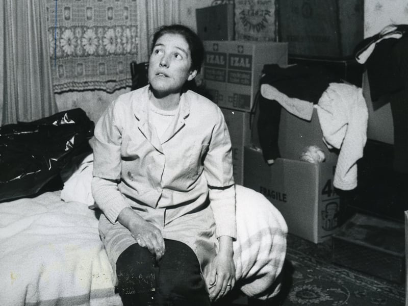 Sitting in her bedroom, surrounded by boxes full of pots and pans, towels and bed linen, is Mrs Elizabeth Dewhurst.
Ibbiston Street 'slums' November 1974