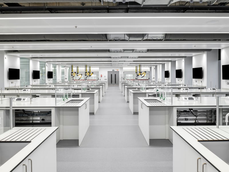 Some laboratories inside the University of Aberdeen's state-of-the-art Science Teaching Hub, which opened in early 2022. The hub has been described as a modern learning space