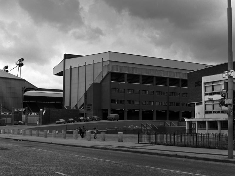 A view of Ibrox from outside the ground in 1986.