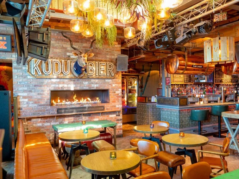 The pub interior is a one-of-a-kind design.