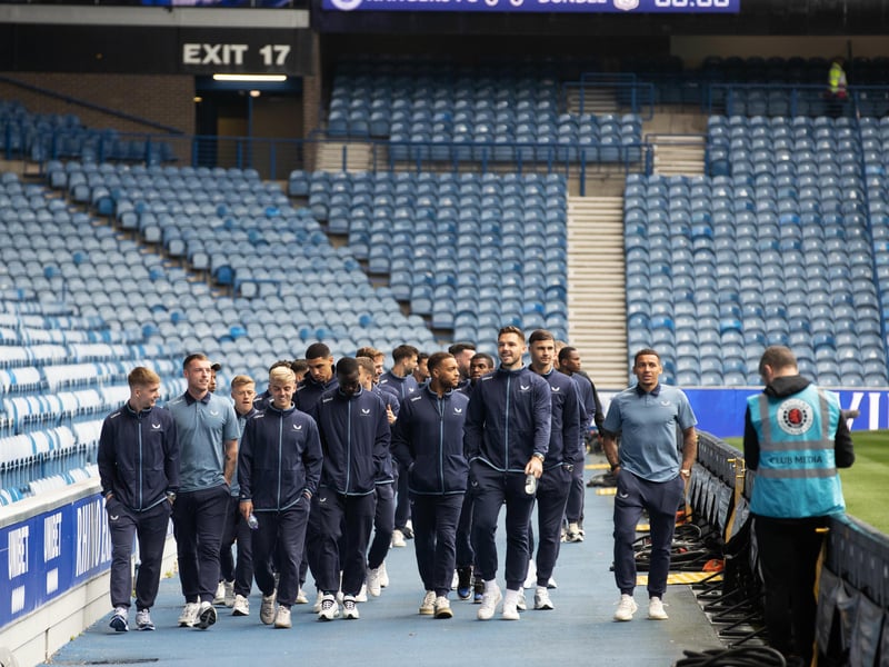 The Rangers squad take a pre-match walk around Ibrox ahead of the Premier Sports Cup quarter-final match against Dundee.