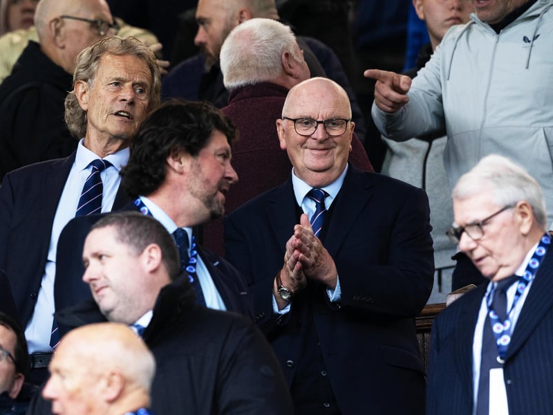 Rangers temporary chairman John Gilligan and former chairman Alastair Johnston watch on from the Ibrox stands.