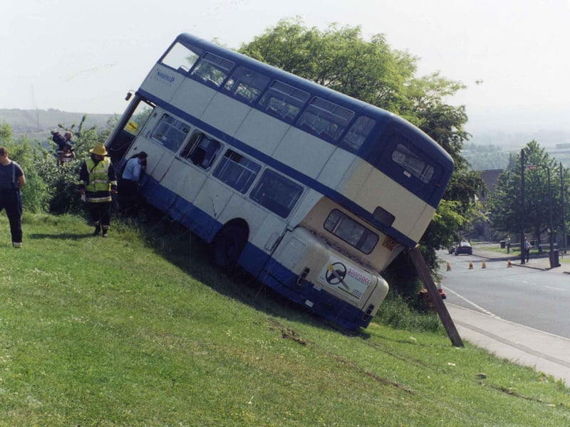 The aftermath of a dramatic bus crash on Newman Road, Wincobank, in 1994