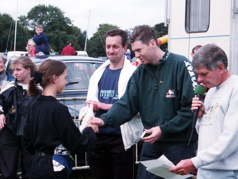 Sheffield Wednesday player Chris Waddle meets young fans at the Whirlow Hall Farm Fair in September 1994