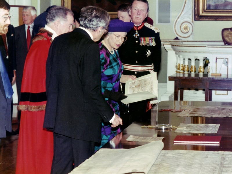 Queen Elizabeth II pictured during her visit to Sheffield Hallam University in 1994