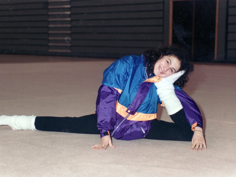 World rhythmic gymnast Maria Petrova warming up at Ponds Forge, Sheffield, in January 1994
