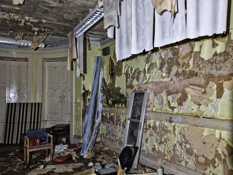 "Upstairs the floors are very wet and squishy, so walking across them was a bit sketchy."