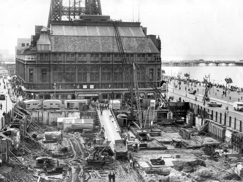 Old-look Blackpool began to give way to a new image when the Palace complex was demolished early in 1962. The new Lewis's store opened in April, 1964. This shows the building of the foundations and underground storage areas