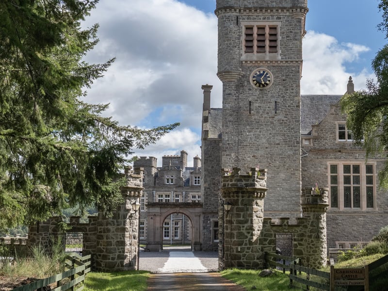 The clocktower at Carbisdale has only three faces, with the one overlooking the Duchess's family estate left blank as she didn't want "to give them the time of day".