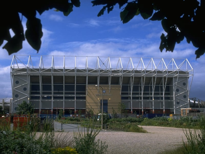 Outer view of Elland Road's main reception prior to the completion of the Stadium Way car park to the east of the ground.