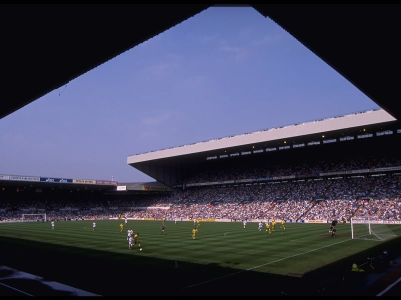 Inside Elland Road, the view of the Lowfields Road 'East' Stand following its renovation during the mid-1990s.