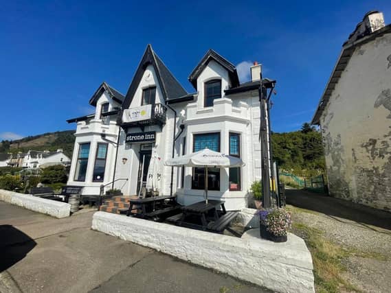 The Strone Inn is described by the sellers as a 'perfect lifestyle business' opportunity on a prominent waterfront plot with outstanding Scottish views