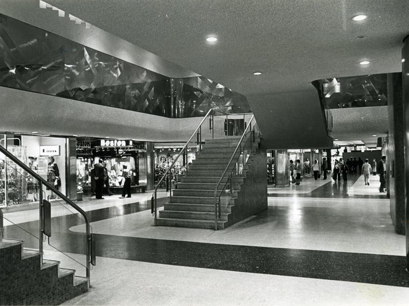 Hounds Hill Centre shortly before the official opening in 1980 showing the stairs leading to the upper level cafe