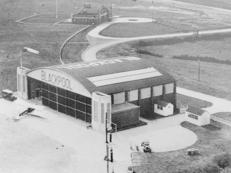 Stanley Park airfield hangar in 1938 - the clubhouse in the background still exists as part of Blackpool Zoo