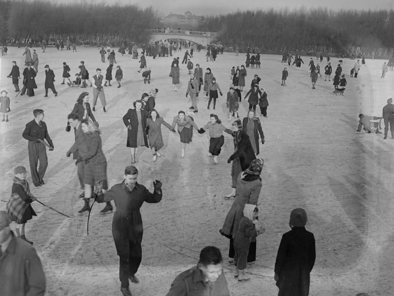 Stanley Park Lake became an ice rink in the big freeze of 1945