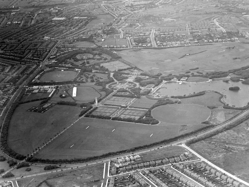 Aerial view of Stanley Park, Blackpool in the late 1930s