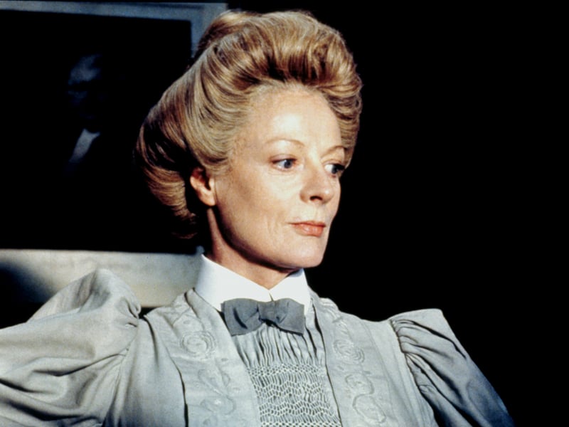 Remarkably Maggie Smith has three films that have a perfect 100 per cent rating. The first is Merchant Ivory costume drama A Room With A View, adapted from E. M. Forster's novel of the same name. It follows a young woman's romance in Edwardian England, with the prospective couple played by Helena Bonham Carter and Julian Sands. Smith plays chaperone Charlotte Bartlett. It won three Academy Awards, including for Best Adapted Screenplay.