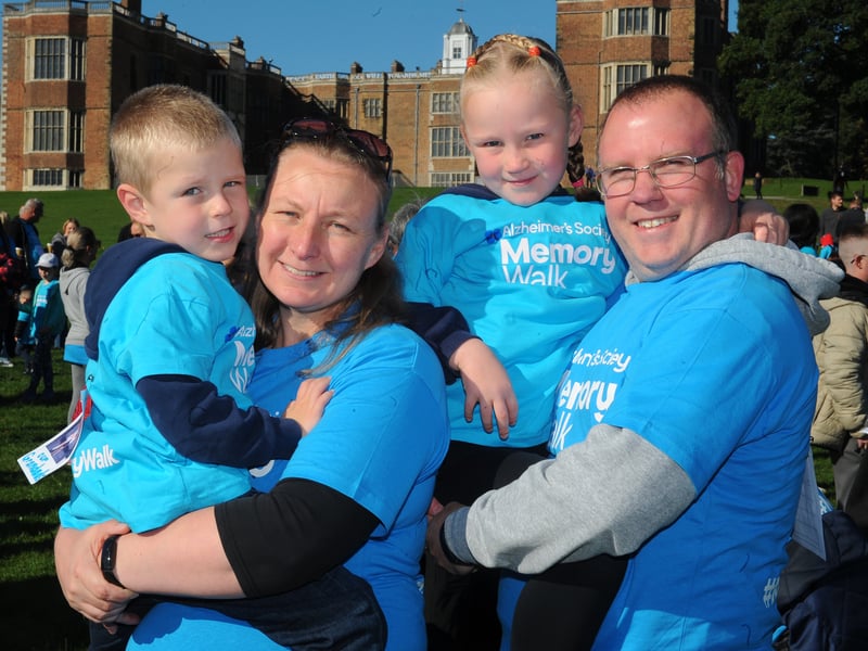 Isabella and Iain Spence of Wetherby with children Harry, six, and Bethany, eight, who were walking for their dads and grandads Tom Spence and Arthur Metcalfe. (pic by Steve Riding)