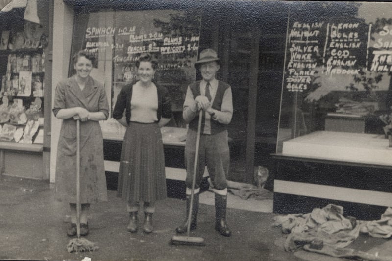 Fish Picture - John Fish Whitegate Drive, Blackpool. Ida and John outside their shop with Mrs Lancaster