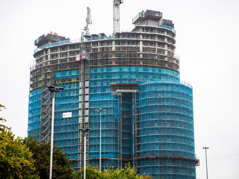 One of the city's most eye-catching developments, the peculiarly shaped Triangle Yard is a 31-storey residential tower that is expected to be completed in 2026.