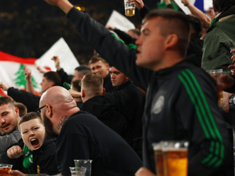 Celtic supporters celebrate Daizen Maeda's early equaliser that made it 1-1.