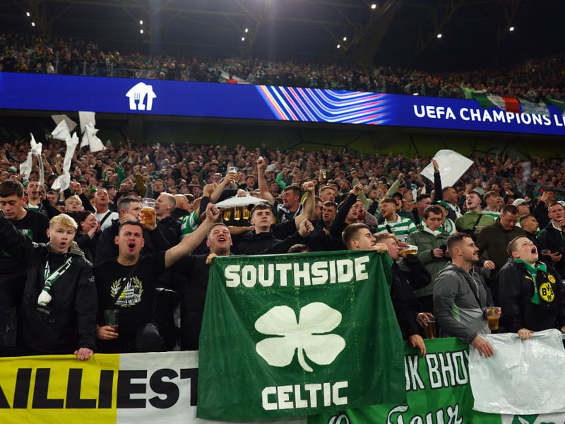 Celtic fans show their support in the stands prior to the UEFA Champions League clash in Dortmund.