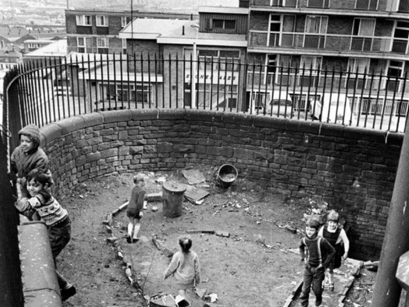 Children in the playground at St Catherine's Roman Catholic School, Andover Street, Pitsmoor, in April 1970