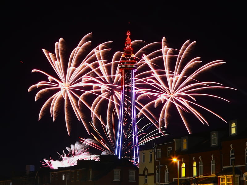 The tower shines as bright as the fireworks