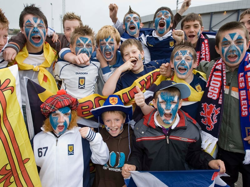 Young Scotland fans in good spirits ahead of the match.