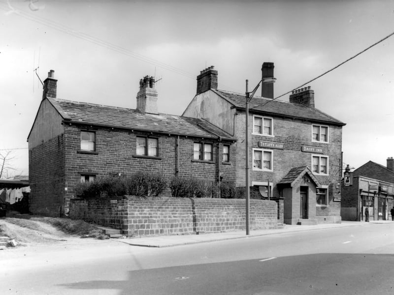 The Daisy Inn, a Tetley's public house, on Stanningley Road pictured in April 1964. Daisy Row is on the left.