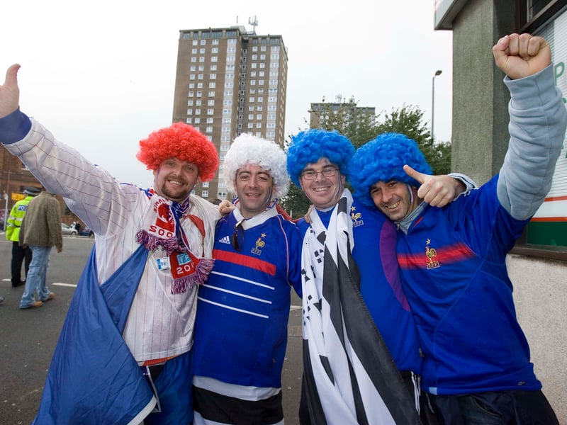 France fans arrive at Hampden to support their team.