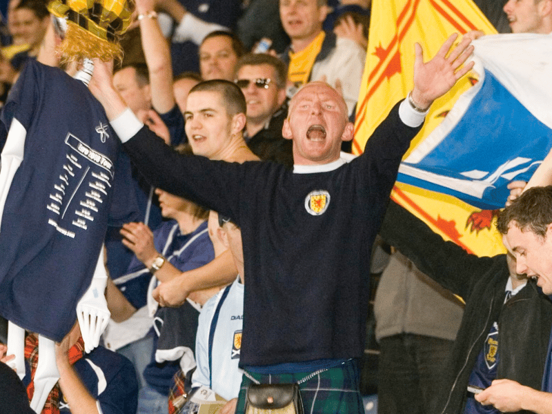 Scotland fans celebrate a famous victory.