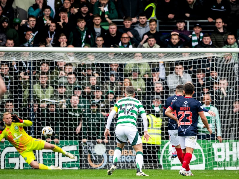 Kasper Schmeichel makes a save to deny Ronan Hale as fans watch on - only for the penalty to be ordered for a retake.